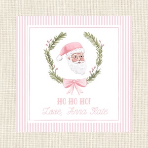 Watercolor Pink Santa Christmas Gift Tags