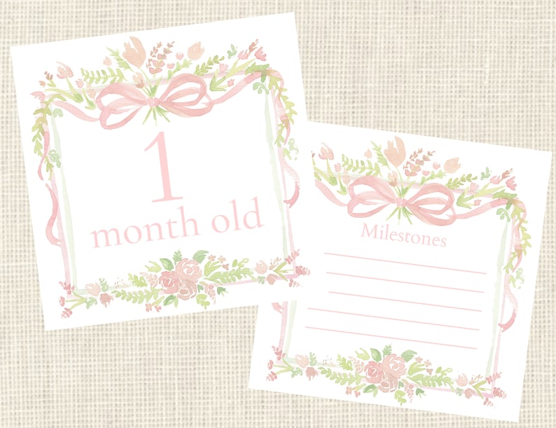 Watercolor Pink Baby Milestone Cards / Floral Crest / Gift / Baby ...