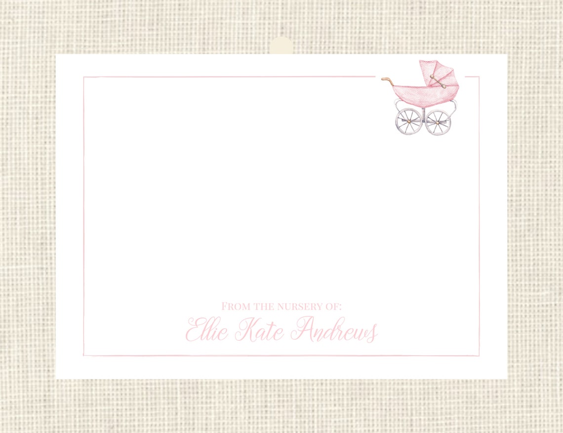 Personalized Baby Girl Stationery Watercolor / Baby Carriage / Etsy
