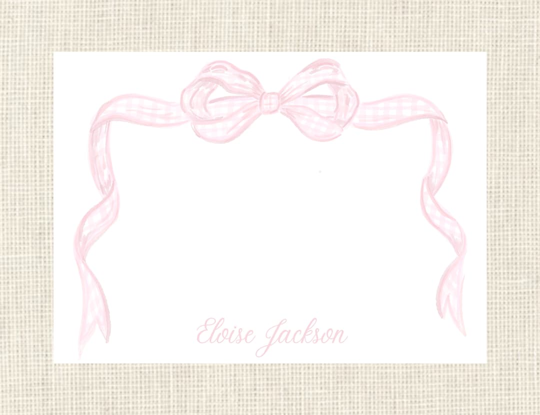 Personalized Girls Pink Bow Gingham Stationery / Girls / Boys Note ...