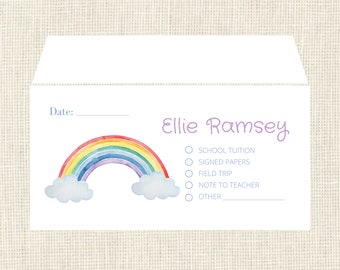 Personalized Envelopes School - Rainbow - Envelopes for field trip, tuition money, etc. Set of 25 / Back to school