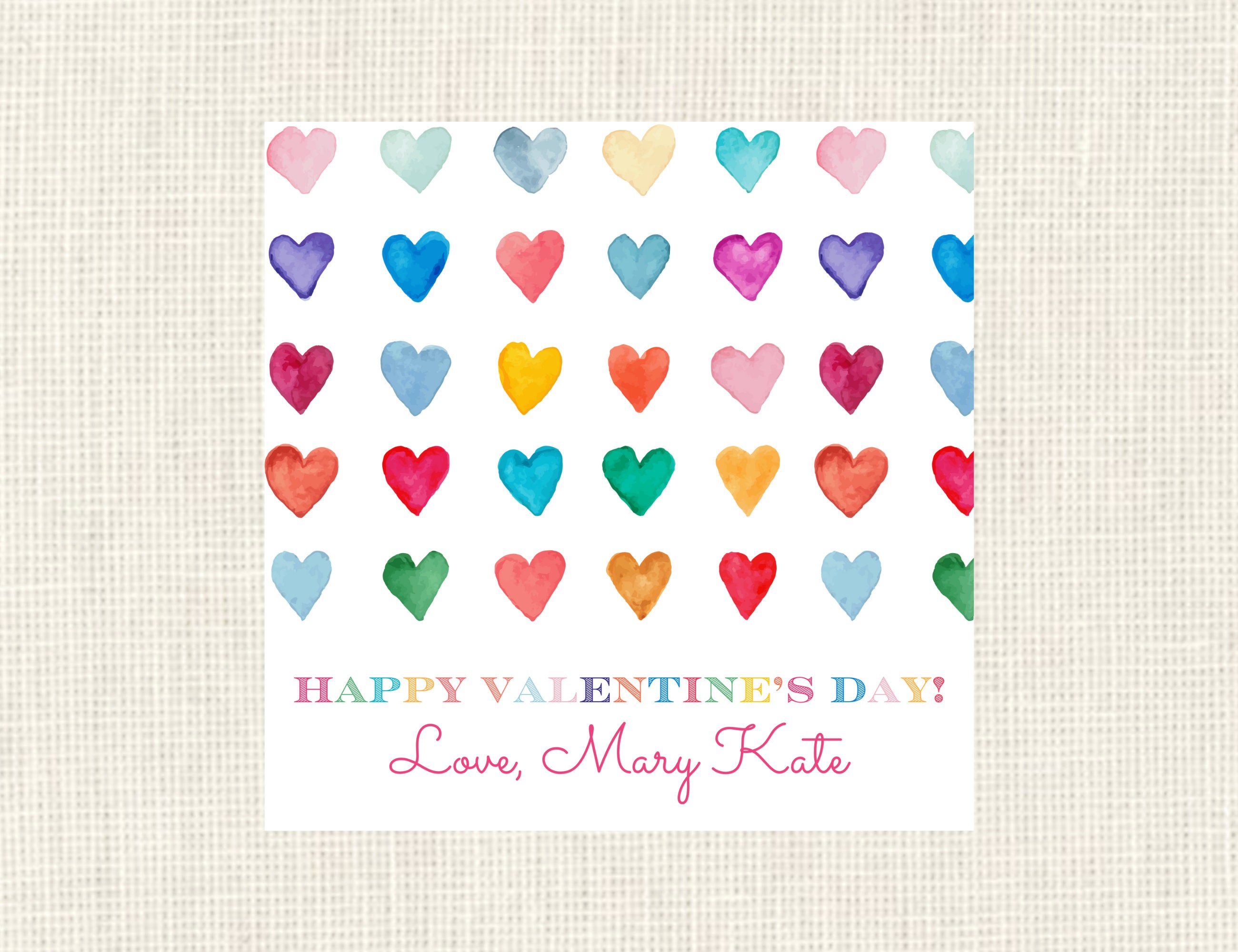 Valentine Class Tags or Stickers, Watercolor, Printed / Set of 25