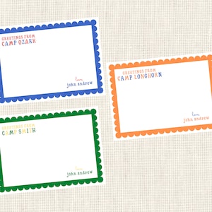 Personalized Camp Stationery Scalloped Custom Colors / Notes from Camp