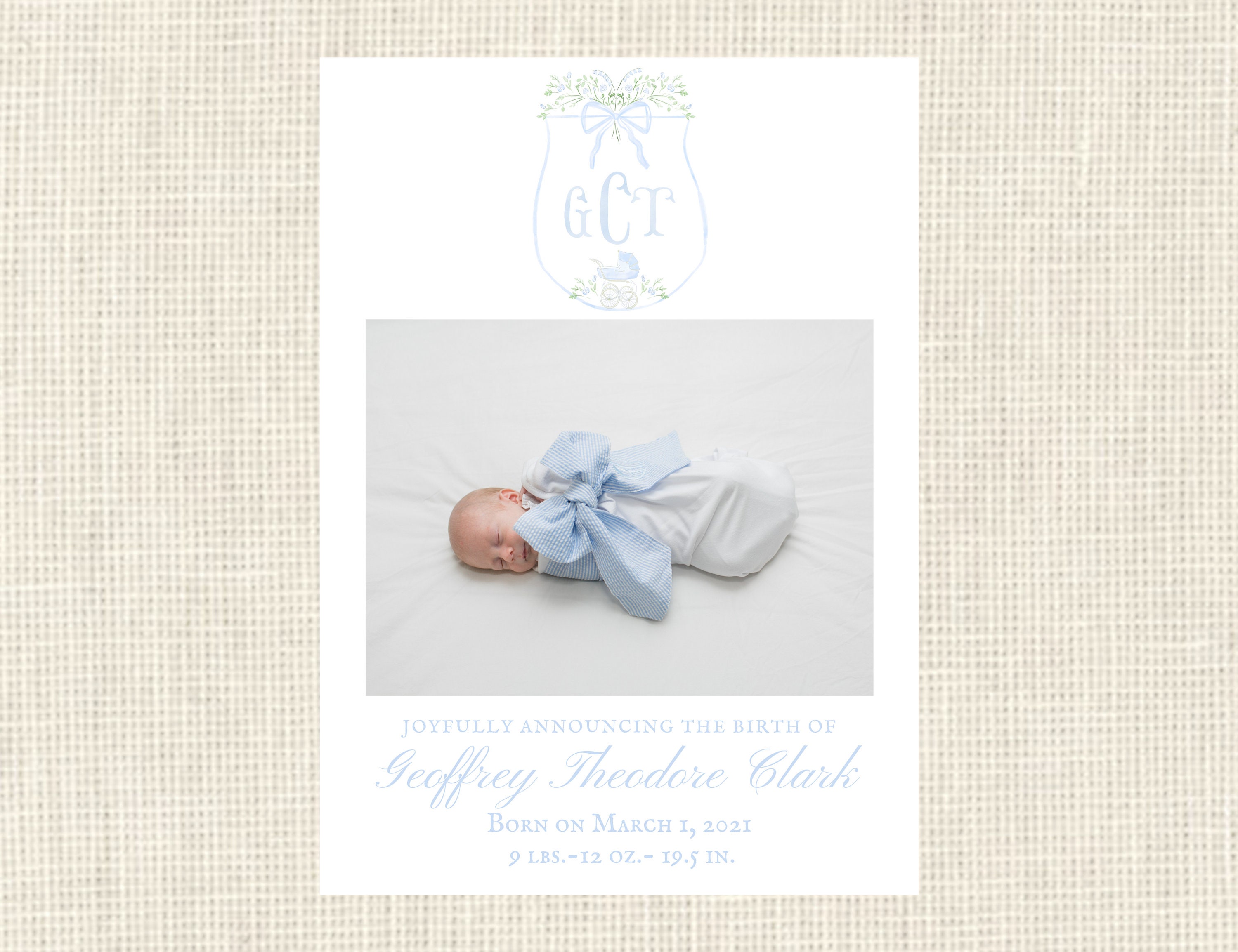 Birth Announcement Watercolor Crest Monogram Etsy
