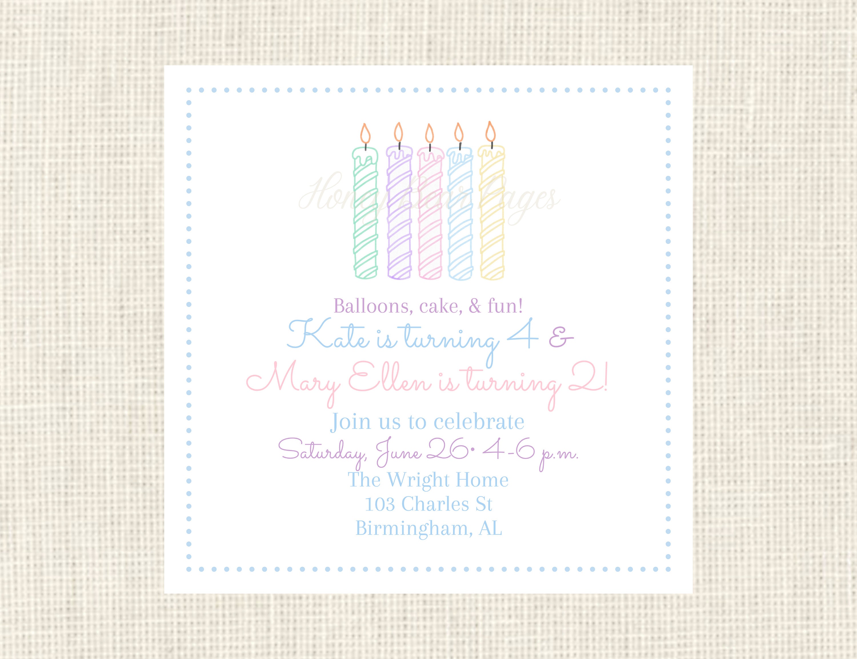 Classic Birthday Candle Invites / Birthday Invitations / Watercolor 