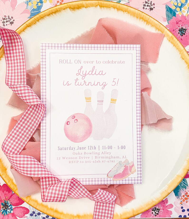 Watercolor Bowling Birthday Invitation