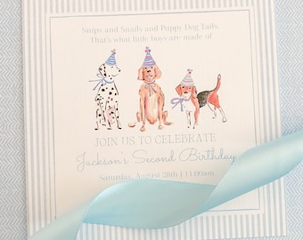 Pawty / Snips Snails / Puppy Birthday party Invitations / Watercolor