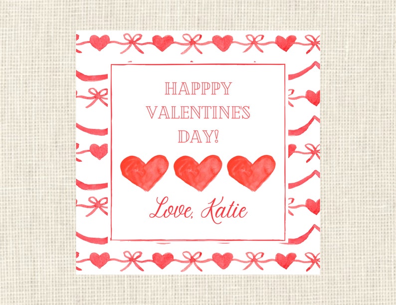 Class Set of 25 Watercolor Valentine tags or stickers