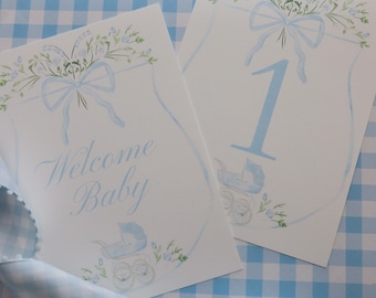 Watercolor Baby Milestone Cards Two Sided / Floral Crest / Gift / Baby Shower / Classic