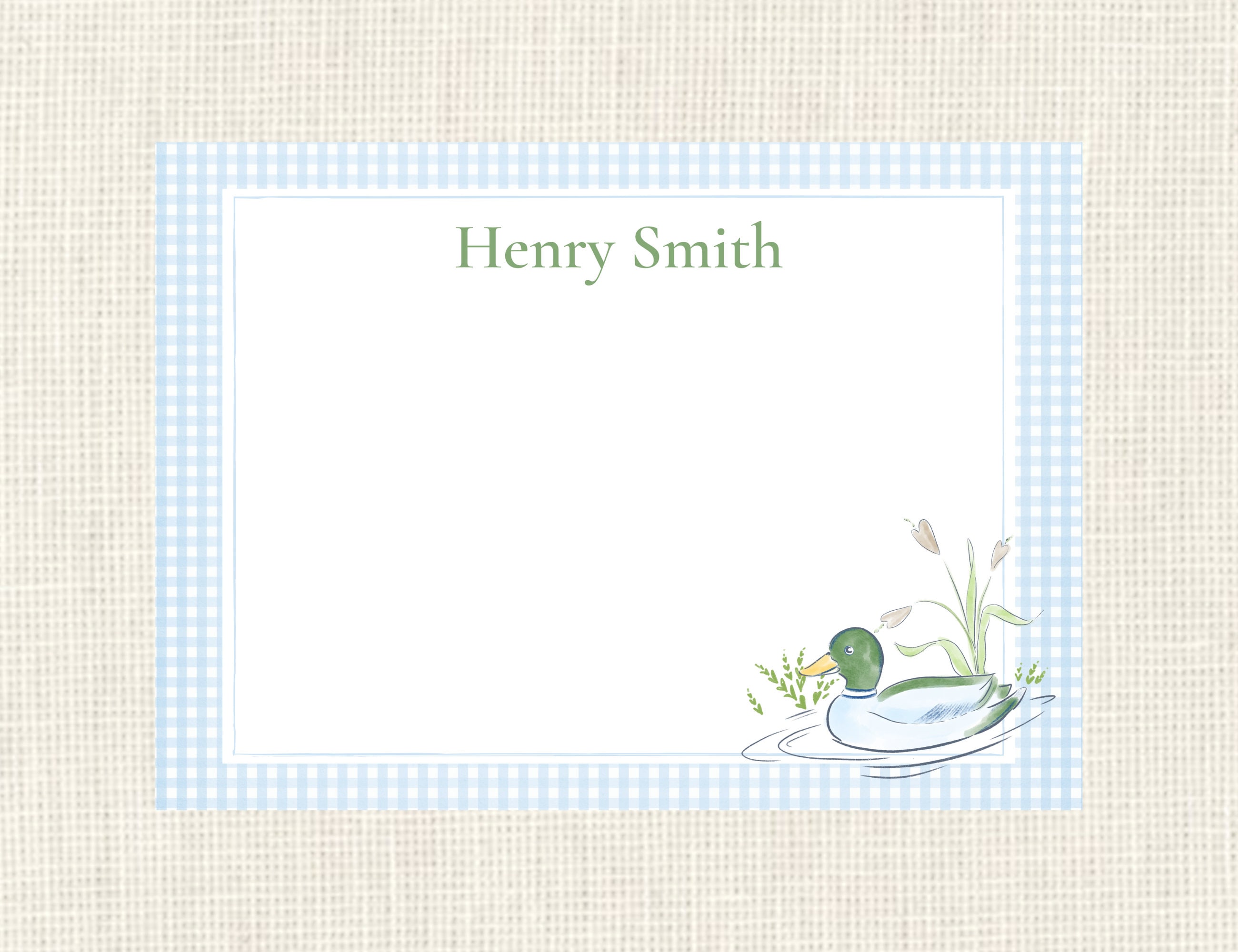 Personalized Boys Mallard Blue Gingham Stationery 