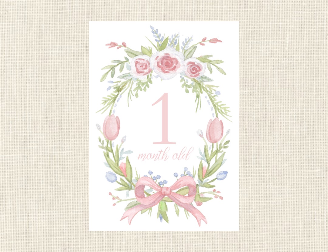 Watercolor Pink Baby Milestone Cards / Floral Crest / Gift / Baby ...