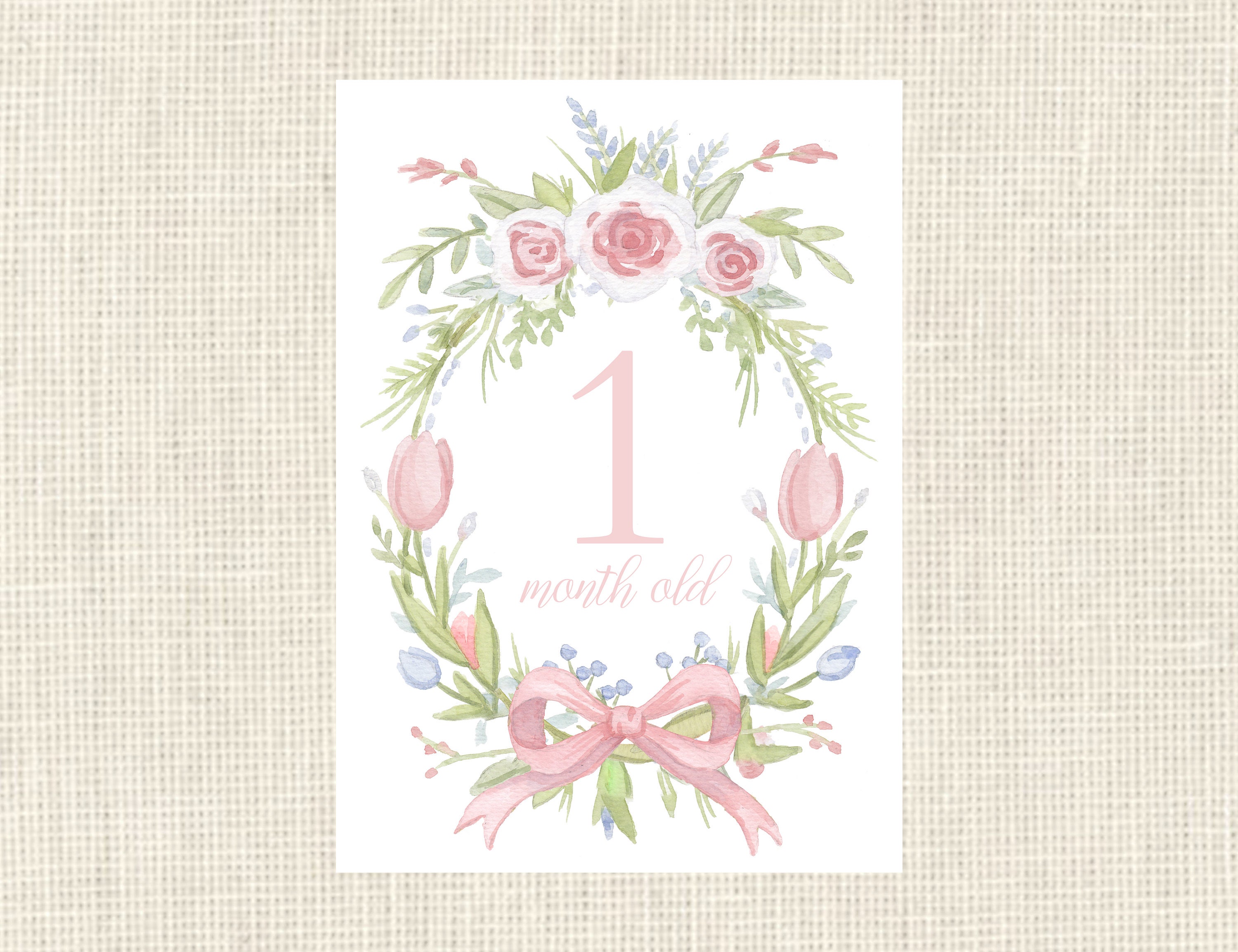 Watercolor Pink Baby Milestone Cards / Floral Crest / Gift / Baby ...