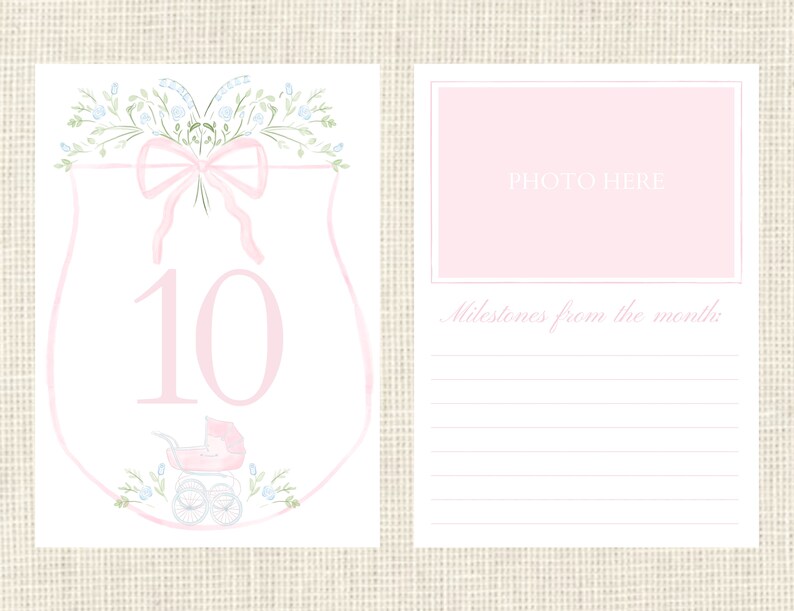 Watercolor Baby Milestone Cards Two Sided / Floral Crest / Gift / Baby ...