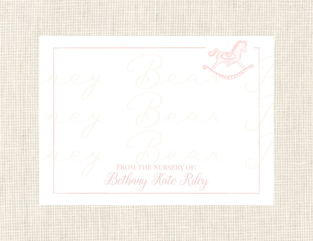 Personalized Baby Girl Stationery Watercolor / Rocking Horse / From the