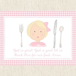 Prayer Portrait Placemat Watercolor Heirloom/ Faces / God Is Great / Boy and Girl options