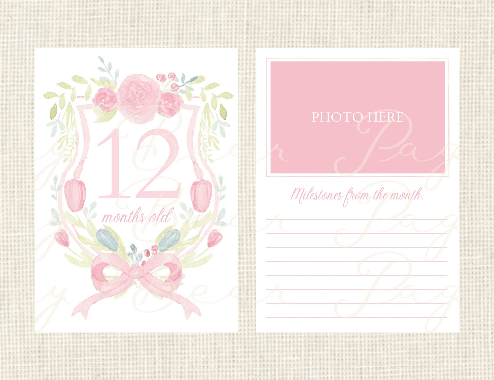 Watercolor Baby Milestone Cards Two Sided / Floral Crest / - Etsy