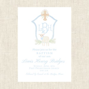 Watercolor Cross Baptism / Dedication Boy Invite Crest