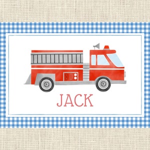 Personalized Firetruck Watercolor Laminated Placemat
