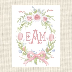 Watercolor Crest Monogram Art Print