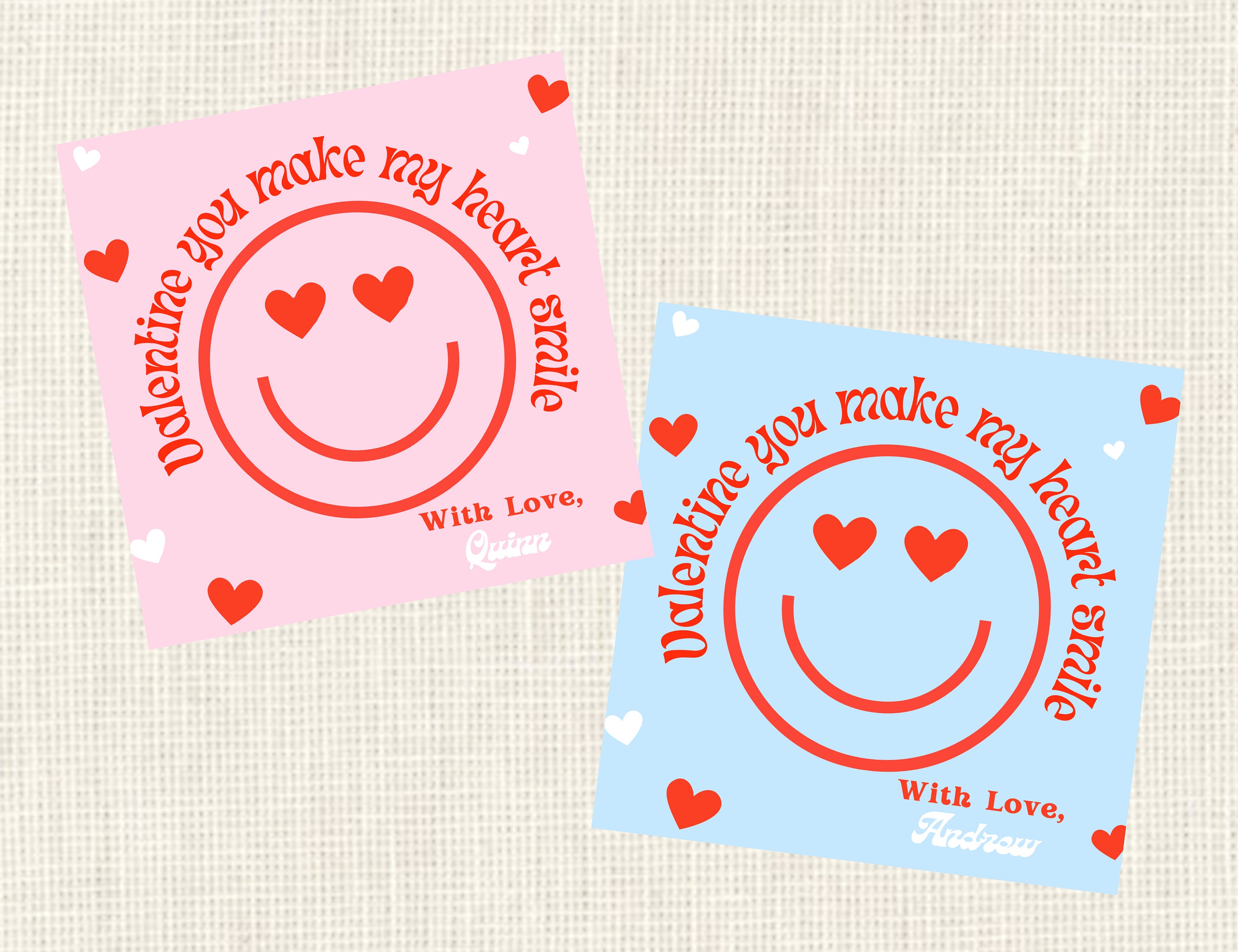 Valentine Class Tags or Stickers, Watercolor, Printed / Set of 25 