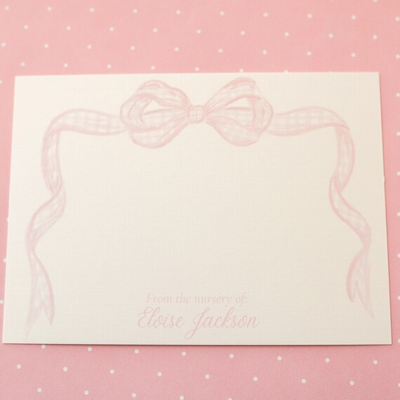 Personalized Notecards - pink bow + gingham %