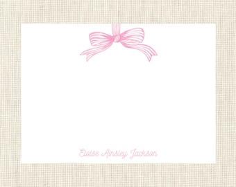 Personalized Girls Pink Bow Gingham Stationery / Girls  / Boys  note cards / envelopes