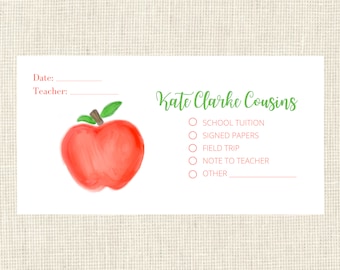 Personalized Envelopes School - Apple - Envelopes for field trip, tuition money, etc. Set of 25 / Back to school