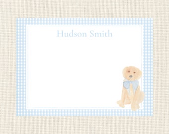 Personalized Boys Puppy Blue Gingham Stationery