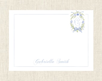 Personalized Womens Crest Stationery / floral stationery / Crest/ Custom / Watercolor