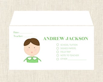 Personalized Envelopes School - Set of 25 -  Custom Faces - Envelopes for field trip, tuition money, etc. / Back to school