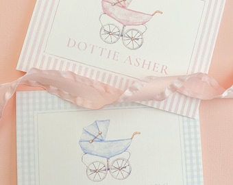 Watercolor Pram Baby Carriage Stationery / Folded Thank You Cards