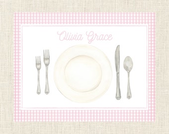 Personalized Restaurant Size (8.5 x11) Placemat / Place Setting / Tracing / Two Sided / Gingham  / Dining / Formal / Heirloom