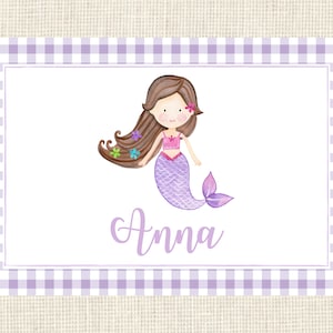 Personalized Mermaid Placemat / Watercolor Laminated Placemat