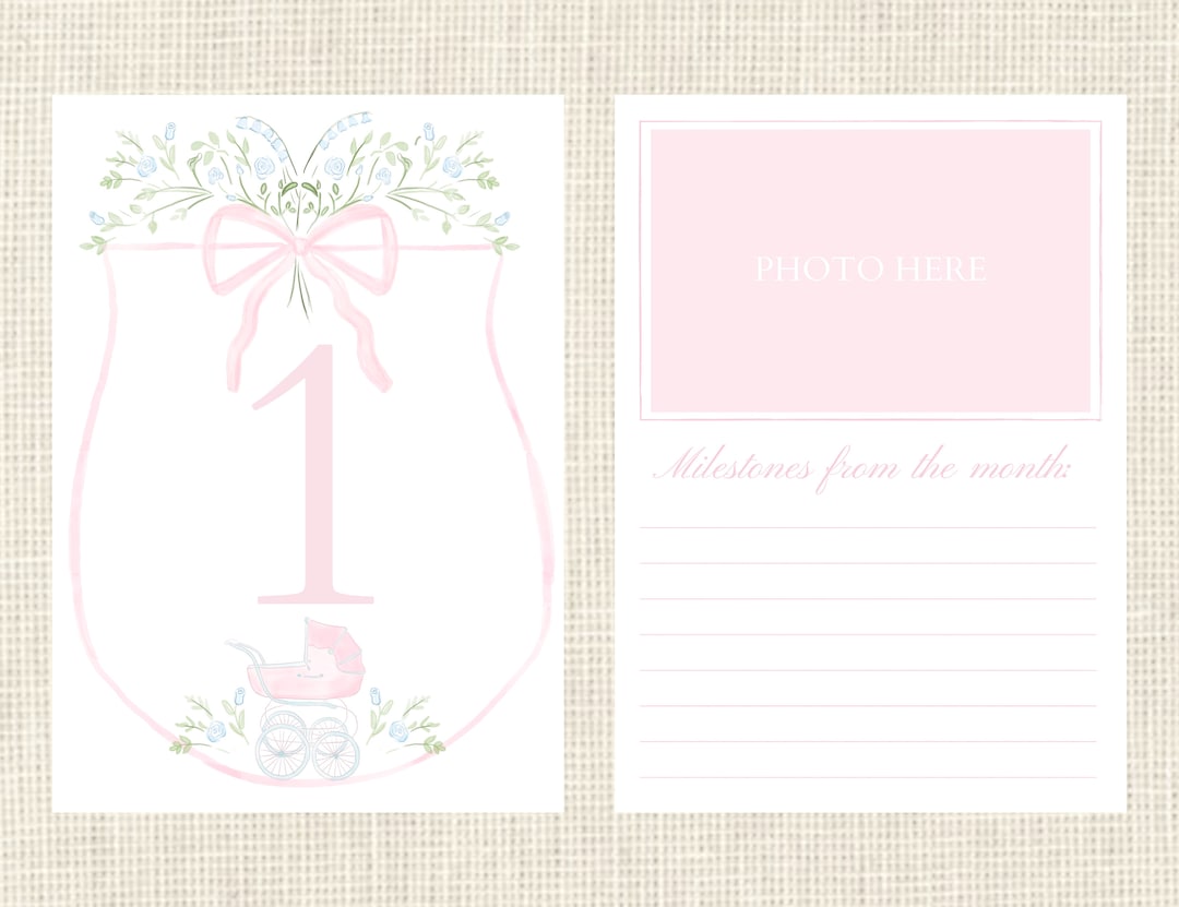 Watercolor Baby Milestone Cards Two Sided / Floral Crest / Gift / Baby ...