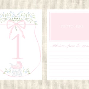 Watercolor Baby Milestone Cards Two Sided / Floral Crest / Gift / Baby Shower / Classic