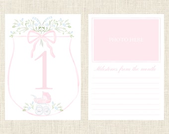 Watercolor Baby Milestone Cards Two Sided / Floral Crest / Gift / Baby Shower / Classic