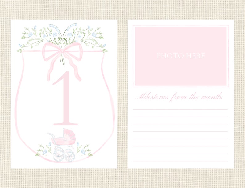 Watercolor Baby Milestone Cards Two Sided / Floral Crest / Gift / Baby ...