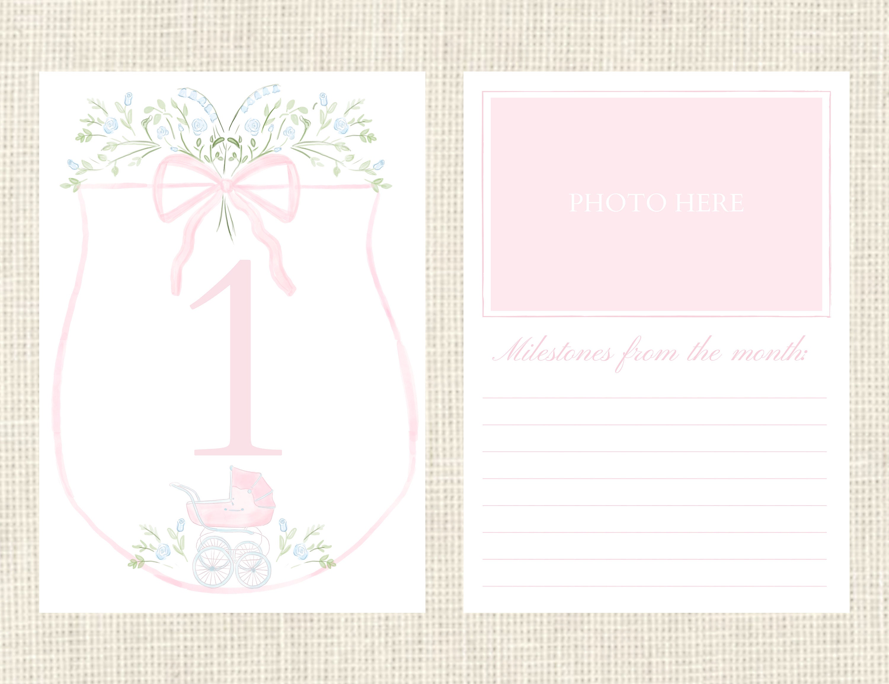 Watercolor Baby Milestone Cards Two Sided / Floral Crest / Gift / Baby ...