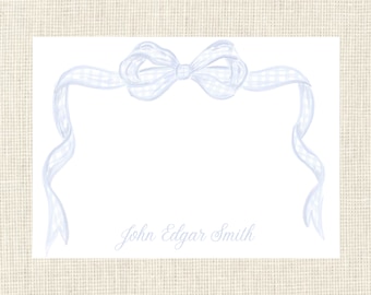 Personalized Blue Bow Gingham Stationery / Girls  / Boys  note cards / envelopes