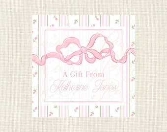 Pink Floral Bow Gift Enclosure Cards/ Birthday Party Tags / Trellis Bow
