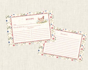 Personalized Recipe Cards Cozy Cottage Set of 10 / Enclosure Cards/ Watercolor From the kitchen of