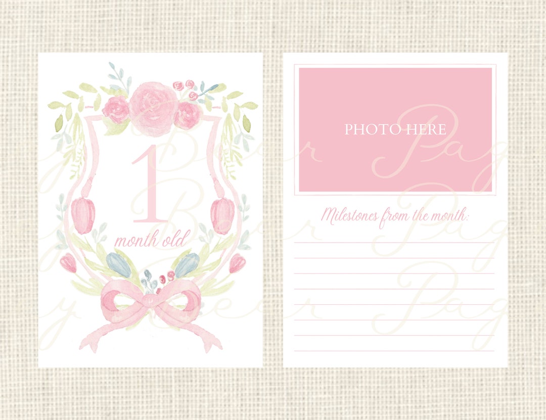 Watercolor Baby Milestone Cards Two Sided / Floral Crest / Gift / Baby ...