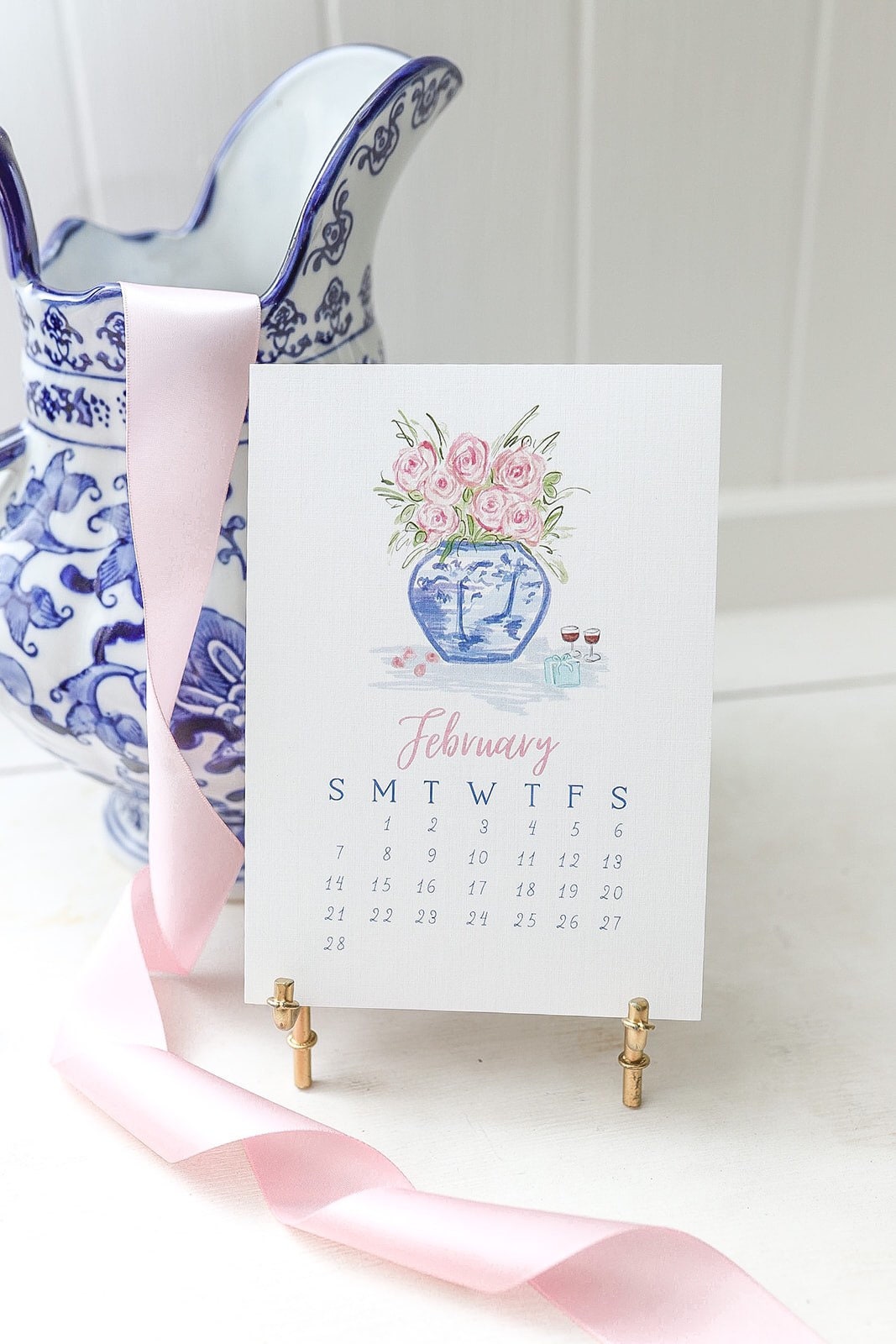 Chinoiserie Desk Calendar / 2021/ Gold Bamboo Easel