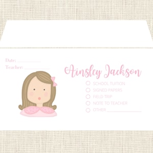 Personalized Envelopes School - Set of 25 -  Custom Faces - Envelopes for field trip, tuition money, etc. / Back to school