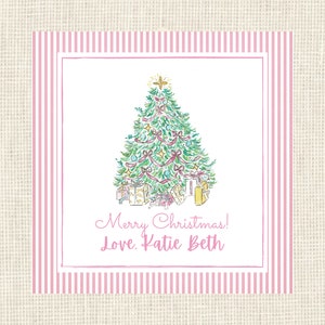 Personalized Christmas Pink Gift Tags Watercolor