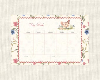 Cozy Cottage Weekly Planner Notepad 100 pages / Cottagecore Meal Planner / Organizer for family / Weekly Desk Calendar