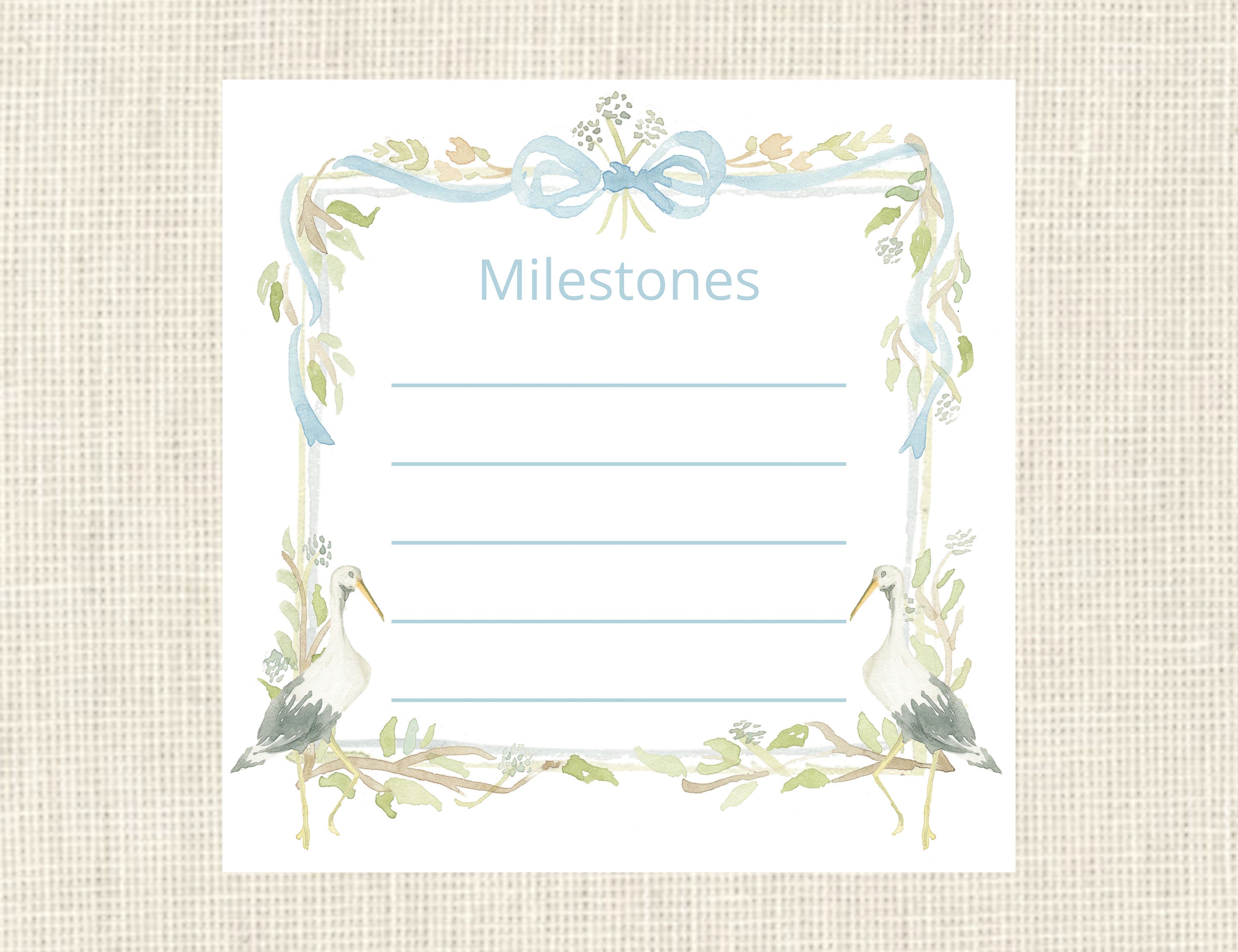 Watercolor Blue Baby Boy Stork Milestone Cards / Floral Crest / Gift ...