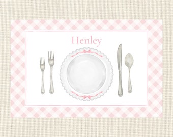 Personalized Place Setting Placemat / Gingham  / Dining / Formal / Heirloom