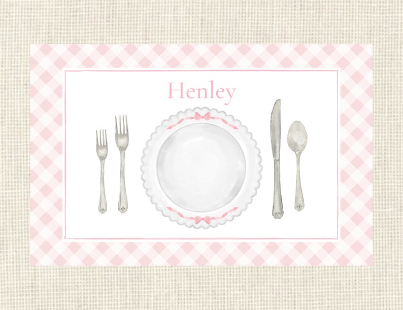 Personalized Place Setting Placemat / Gingham / Dining / Formal / Heirloom image 1