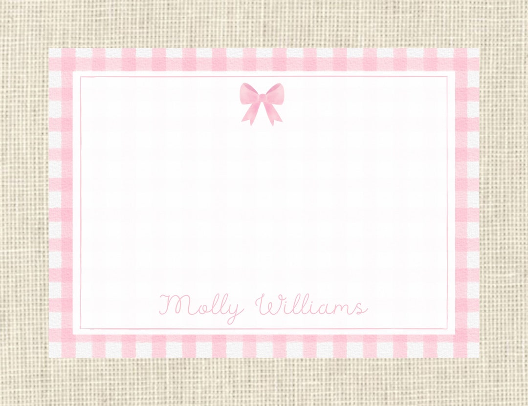 Personalized Girls Pink Bow Gingham Stationery / Girls / Boys Note ...
